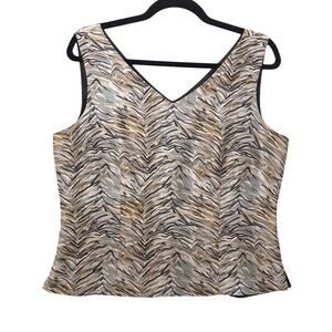 Vintage 80s Satin Sleeveless Blouse 100% Silk Animal Print Womens 12 Mob Wife